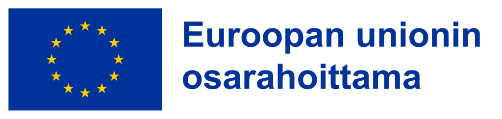 Euroopan unionin osarahoittama -logo, vasemmassa laidassa sinisellä pohjalla ympyrässä tähtiä.
